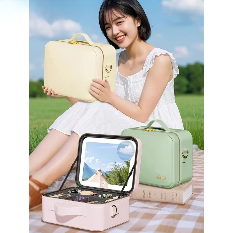 Cosmetic bag, with mirror, portable cosmetic storage.