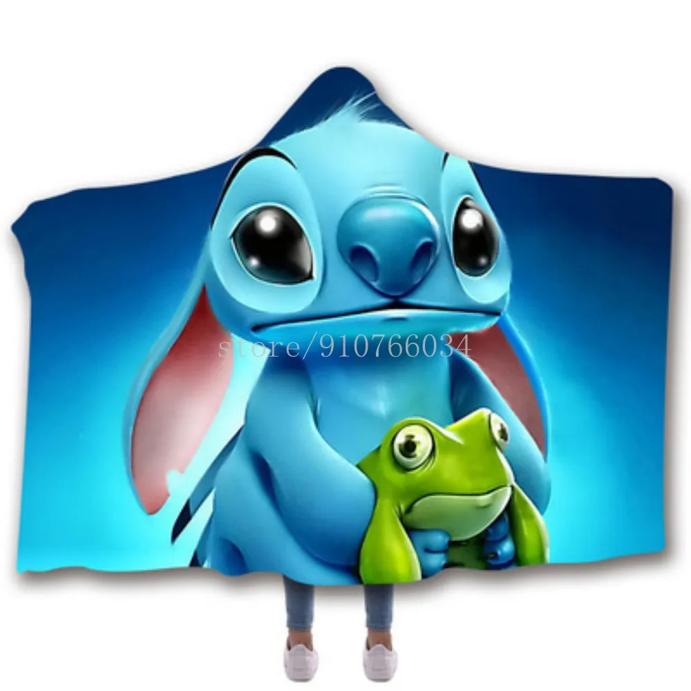 

3D Cute Lilo & Stitch Baby Hooded Cloak Hat Blanket Childrens Napping Blankets Sherpa Kids Sofa TV Car Body Cover