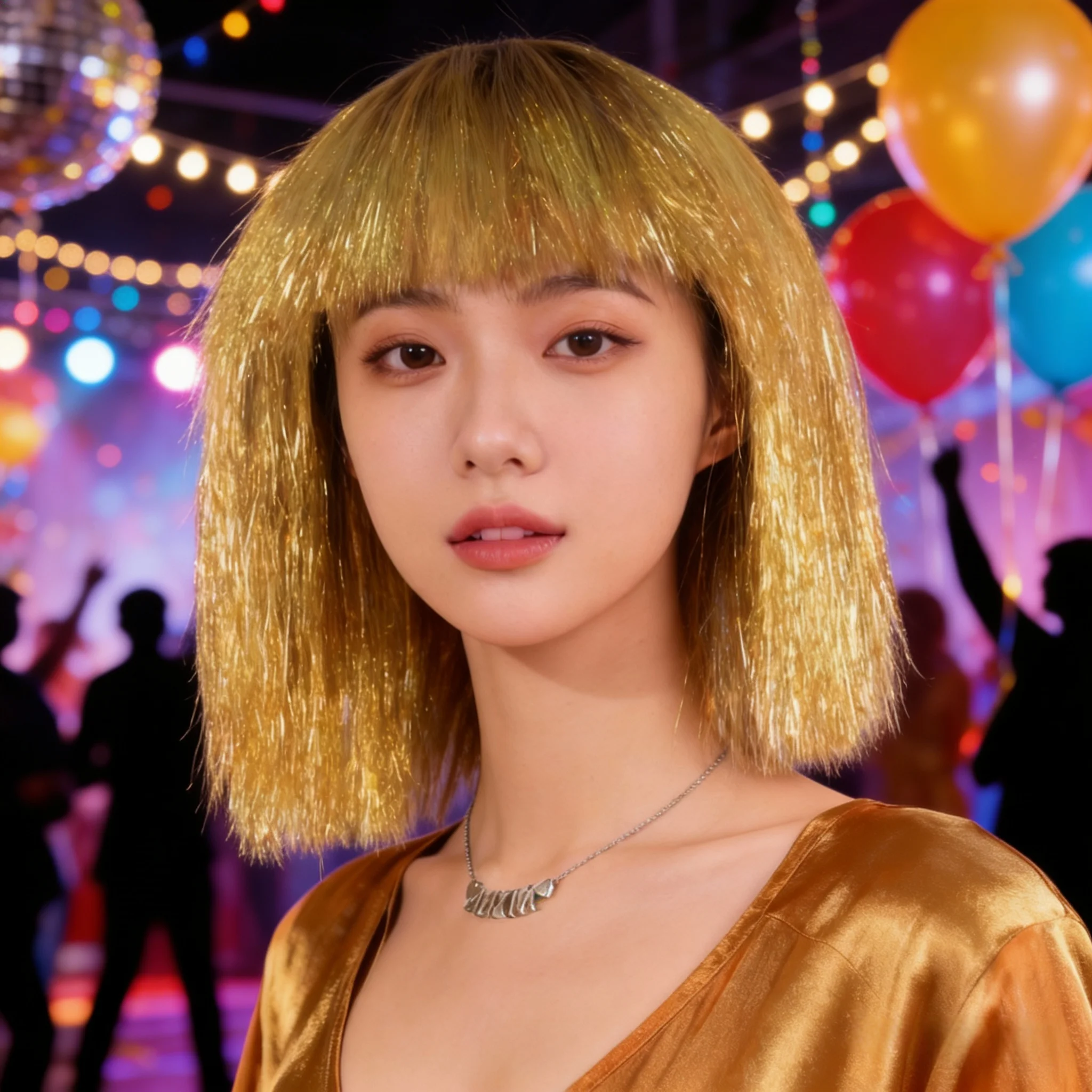 Gold/Silver Shiny Long Thin Sequin Synthetic Wig - Hair Accessory for Stages, Gatherings, Carnivals, Creative Parties