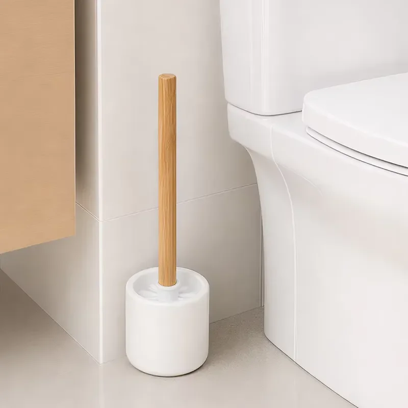 Natural Bamboo Toilet Brush with Holder Compact Bathroom Cleaner Eco Friendly Dense Bristles Easy to Rinse