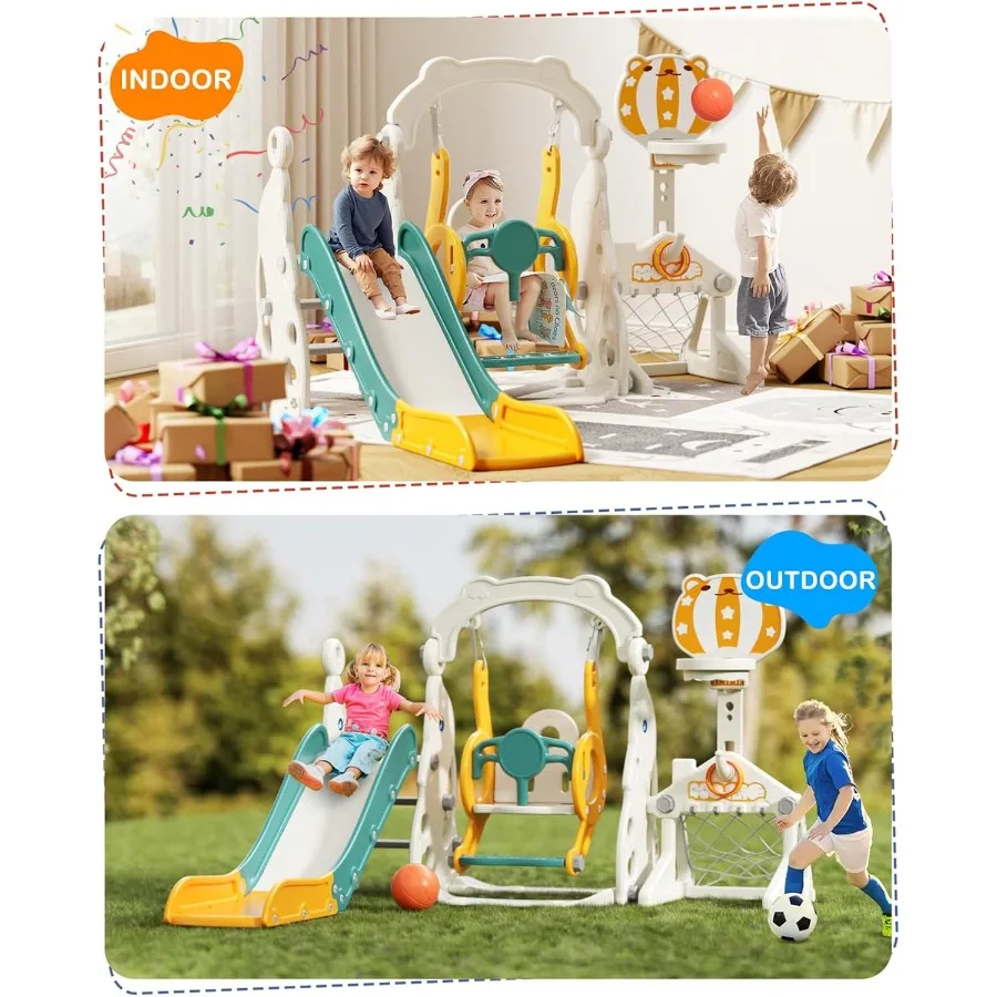 Ensemble toboggan et balançoire 6 en 1 pour tout-petits, ensemble de jeu d'extérieur pour tout-petits, 13 jouets grimpeurs pour bébés de 1 an, toboggan d'intérieur