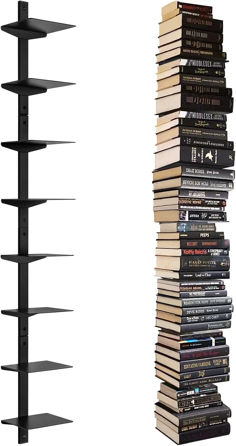 

8-Tier Invisible Floating Bookshelf, Wall-Mounted Space-Saving Metal Book Organizer for Home Office, Black 4-Pack