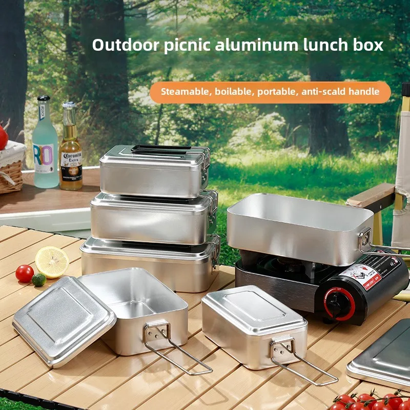 Outdoor lunch box aluminum portable folding anti-scalding handle camping picnic car heating box