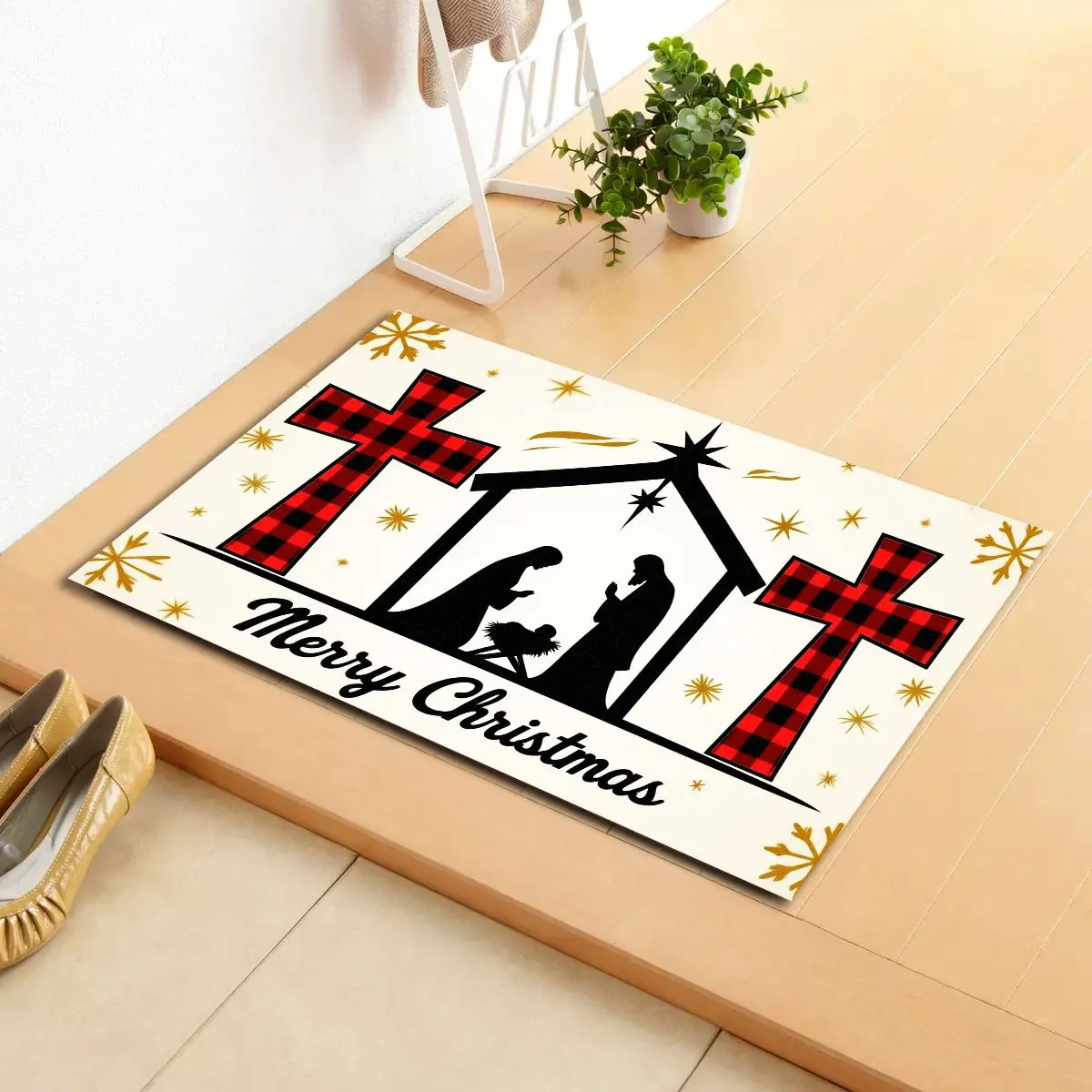 VIKAMA عيد الميلاد المسيحية الصليب المطرزة السجاد ديكور المنزل، سلس وغير هش، مدخل، الحمام المضادة للانزلاق الكلمة حصيرة #4