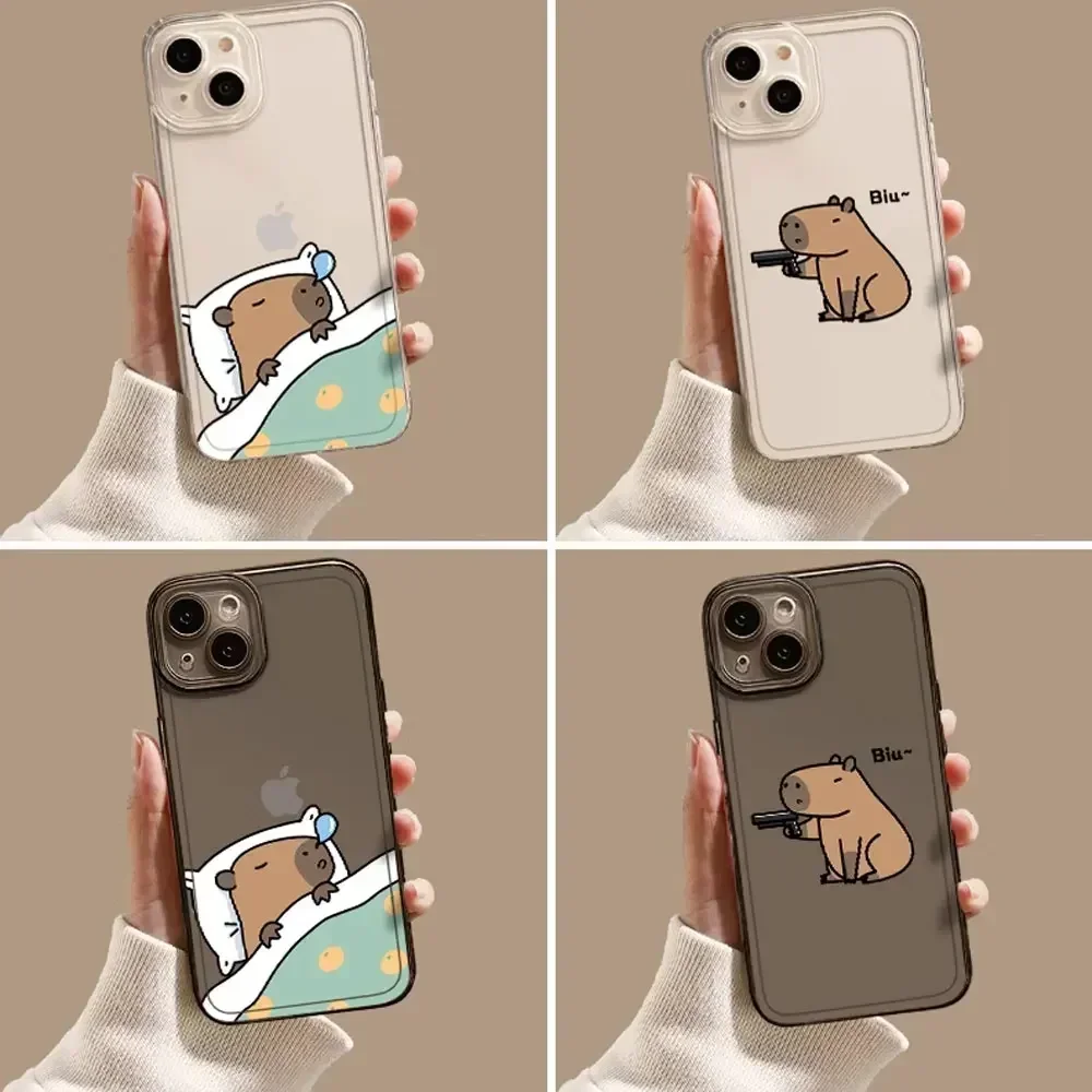 Cute Capybara Phone Case for IPhone 16 15 14 13 12 11 Pro Max Mini X XS MAX 7 8 Plus Fundas Funny Animal Transparent Soft Covers