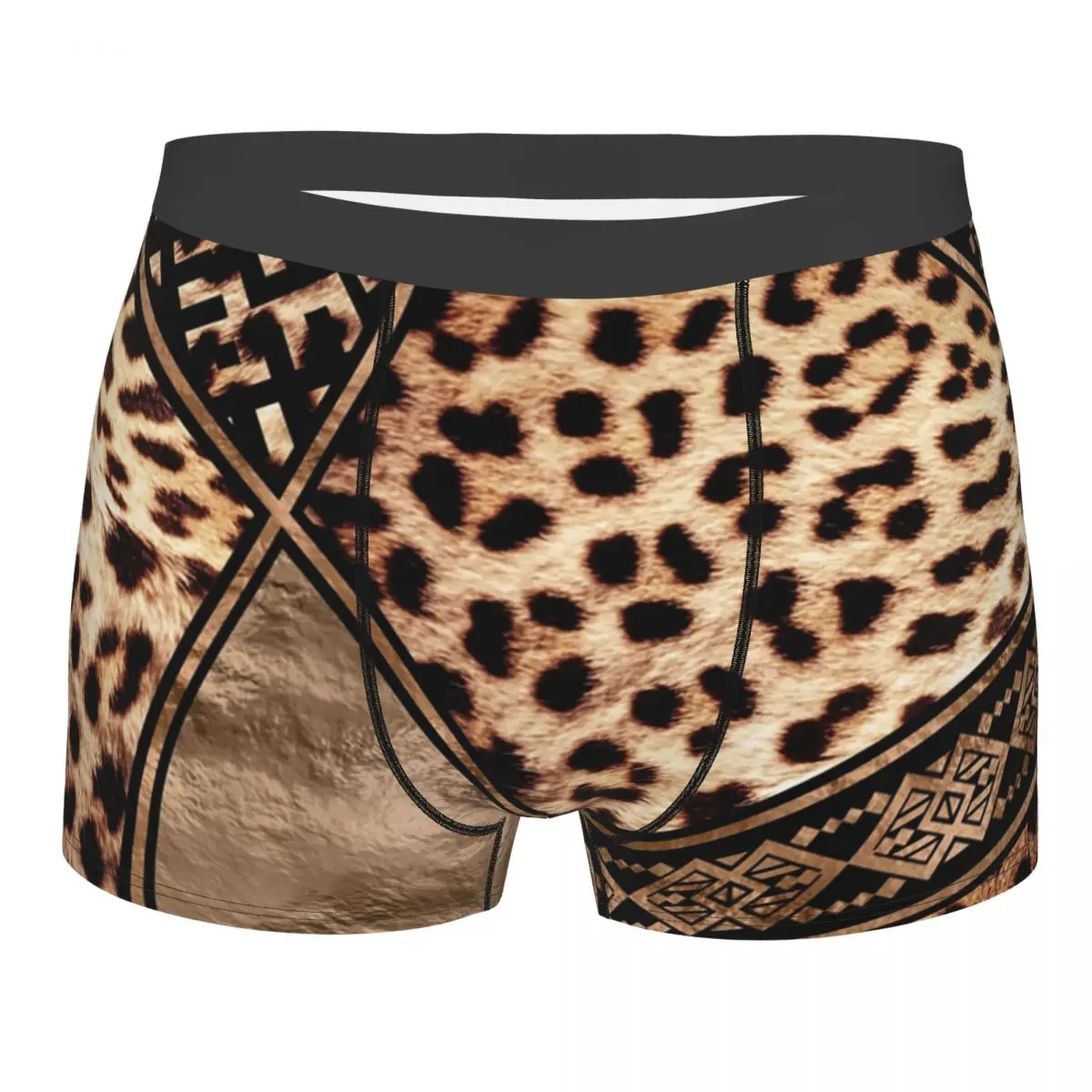 Custom Cheetah Fur With Ethnic Ornaments Underwear Men Sexy Printed Customized Leopard Skin Boxer Shorts Panties