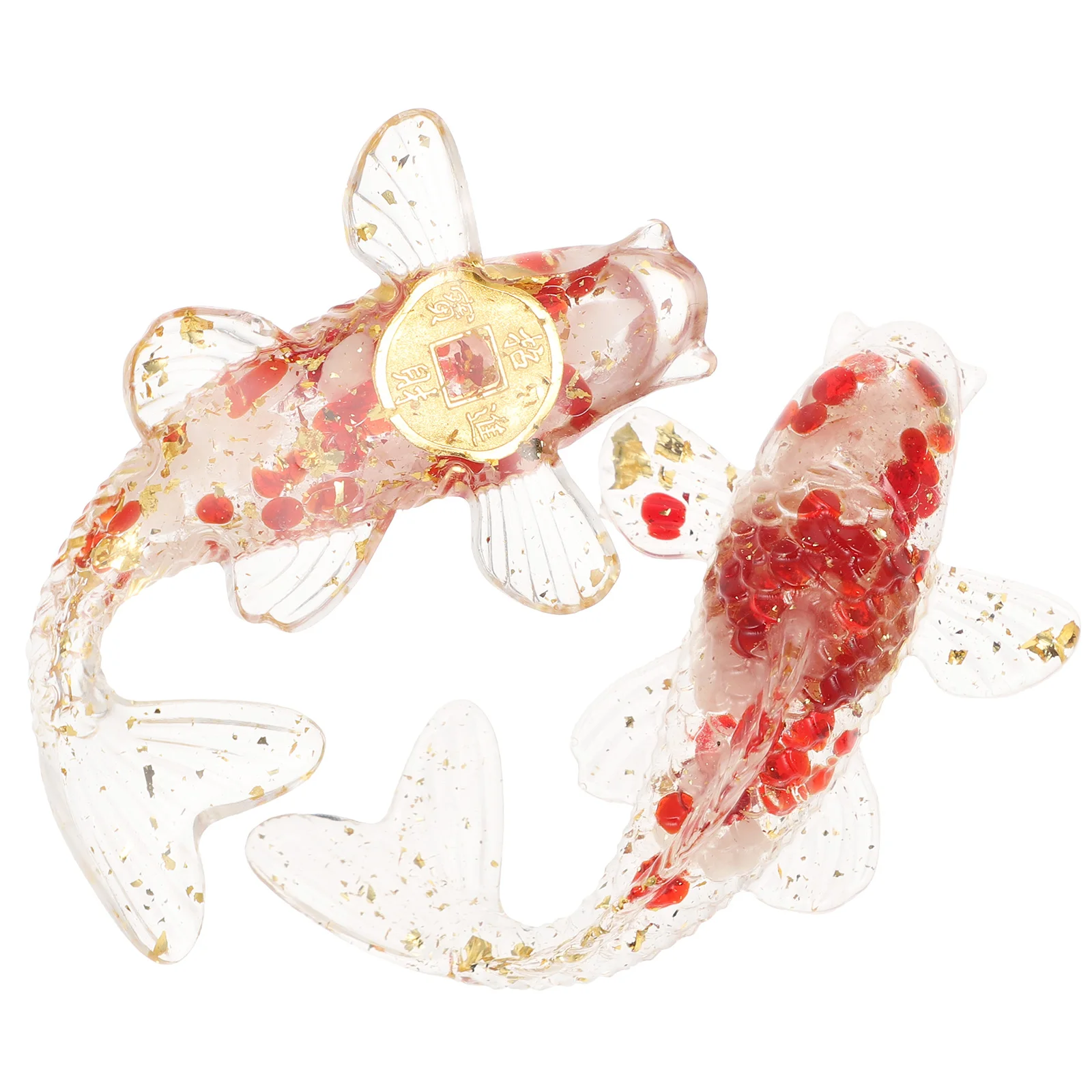 2 Pcs Crystal Koi Fish Ornaments Table Decor Small Figurine Desk Statue Decoration Green