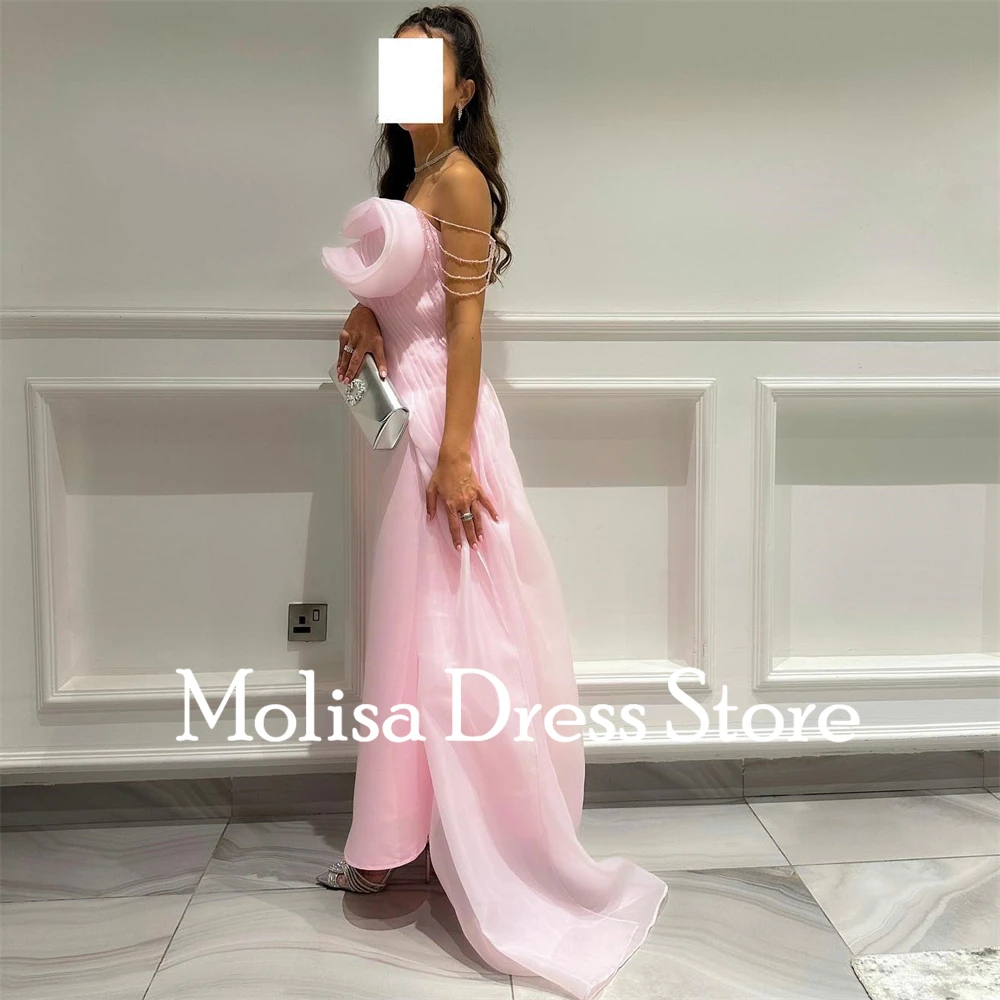 Fashion Pink Formal Occasion Dresses Strapless Organza Prom Gowns Organza Ankle-Length A-Line Evening Party Dress  فساتين حفلات