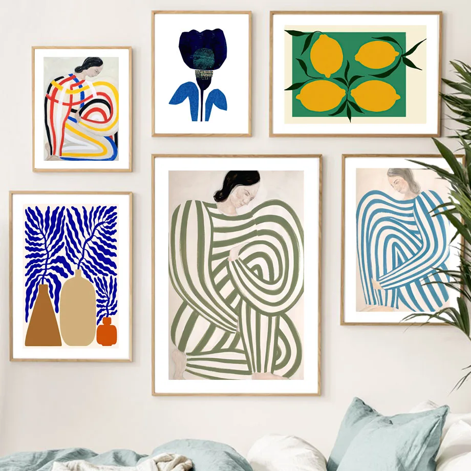 Sofia Lind Striped Pajamas Abstract Curve Vase Nordic Poster Wall Art Print Canvas Painting Pictures Living Room Bedroom Decor