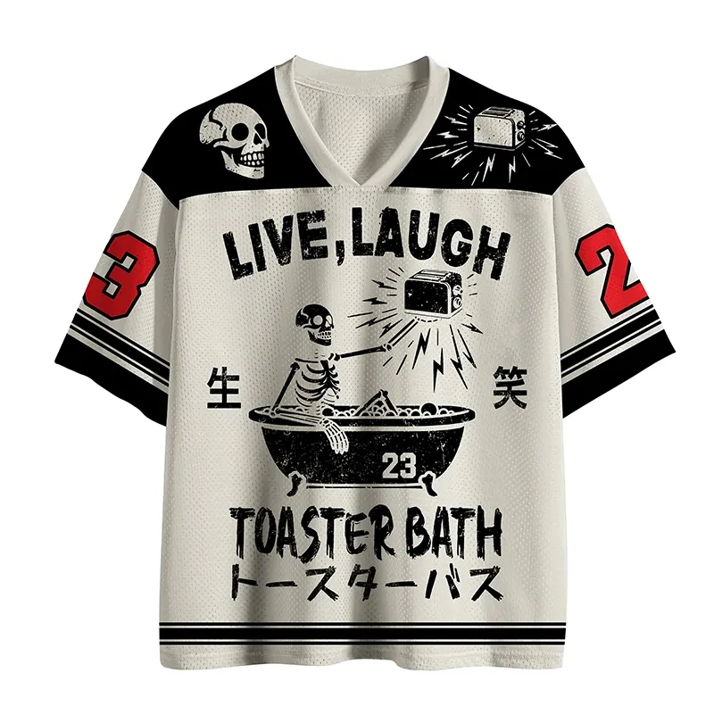 Funny Electric Shock Skeleton 3D Print Jersey Men Summer Sports Outdoors T-shirt Breathable Quick Drying Streetwear Clothing