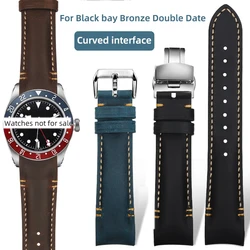 Curved strap 22mm 20mm For Tudor Black Bay M79030 M79830 Curved End Leather Strap Bracelet WatchBand watch Belt Black Brown Blue