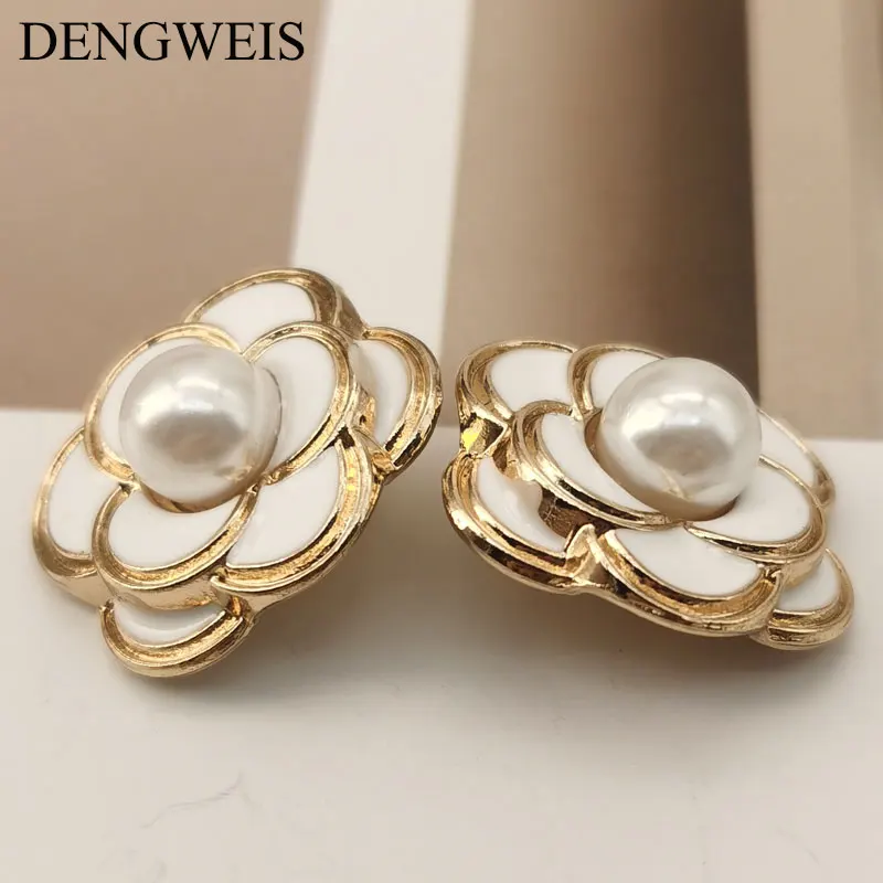 5pcs 18/25mm Fashion Flower Pearl Gold Metal Button for Clothing Women Coat Sweater Decorative DIY Sewing Accessories Wholesale