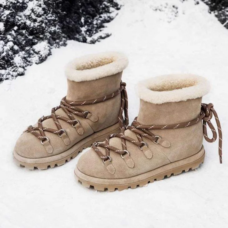 

Retro thick soled snow boots fashion women autumn winter plush insulation big cotton shoes straps and short boots