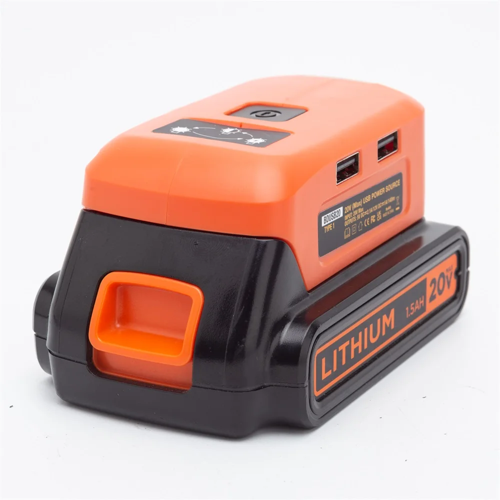 Tool battery mobile power supply suitable for BLACK+DECKER 20V Li-ion battery with USB, DC charging interface power bank