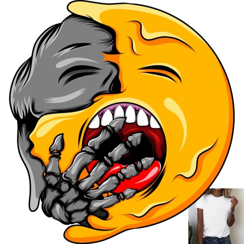 Personalized Funny Skeleton Hand Tearing Emoji Heat Transfer White Ink Iron - on, Suitable for T - shirts/Canvas Bags, Trendy
