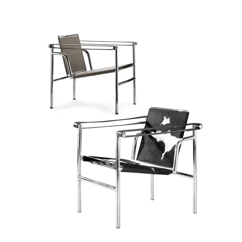 Silla de ocio moderna y sencilla para oficina, asiento de tubo de acero inoxidable, asiento de salón artístico de cuero