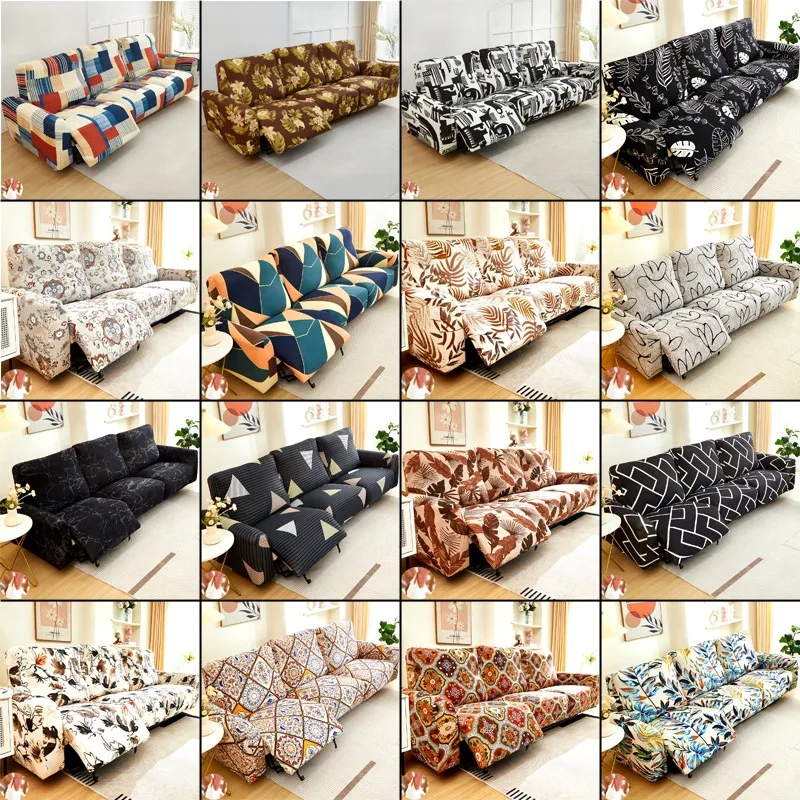 

3 Seat Electric Recliner Sofa Cover Milk Silk Print Removable Washable Anti-Slip Living Room Furniture Protector All-Seasons