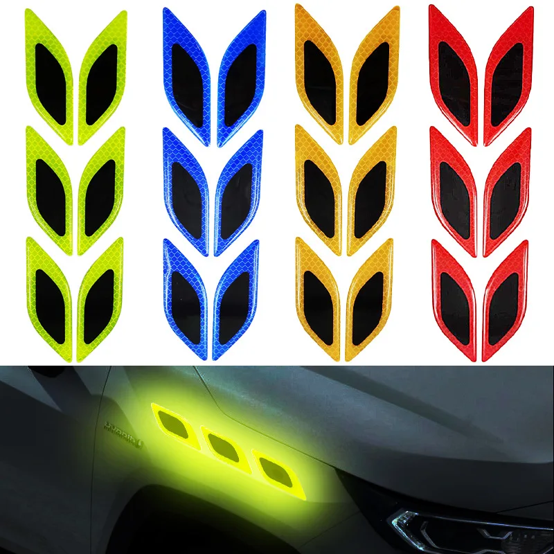 6pcs/Set Car Reflective Stickers Anti-Scratch Safety Warning Sticker for Moto Truck Auto Motor Exterior Decorative Accessories