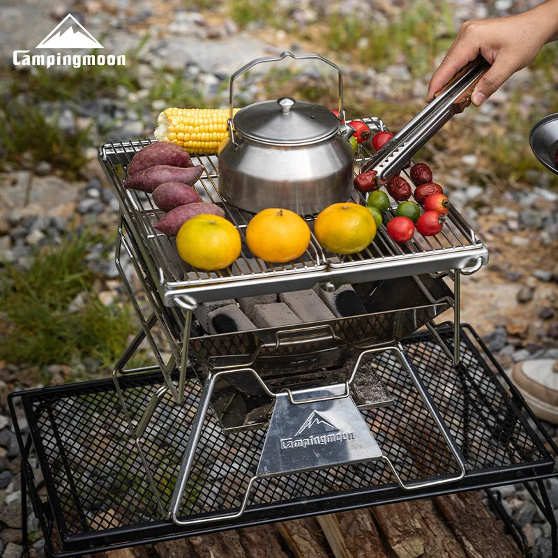 Outdoor BBQ Grill Thickened Stainless Steel CAMPINGMOON Portable Foldable Grill X-TWO Camping Dinner Household Charcoal Grill