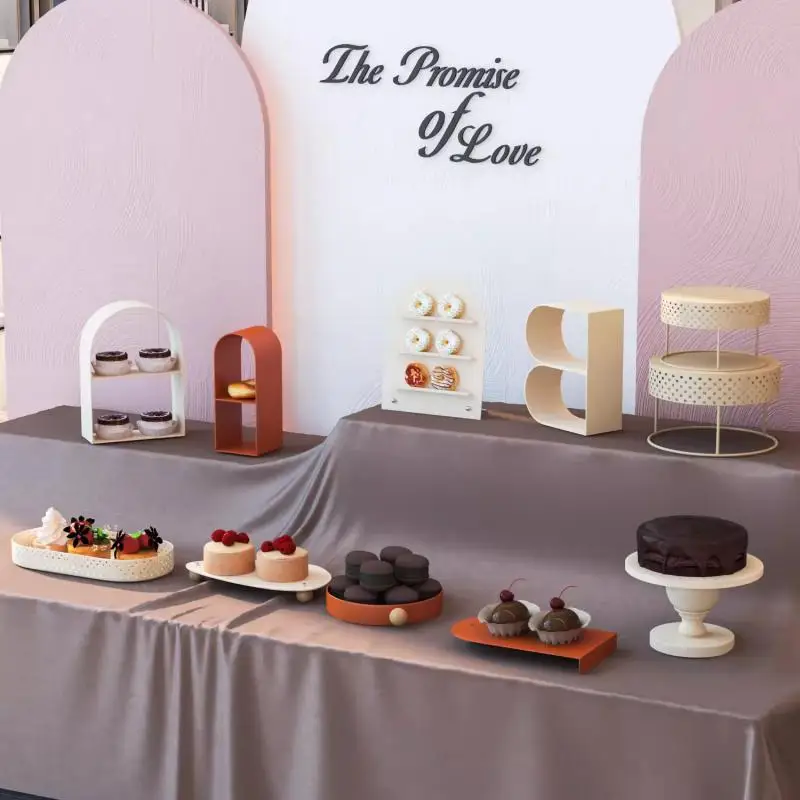 

Creamy Style Dessert Table Display Rack Birthday Cake Stand Wedding Centerpiece Cold Buffet Tea Break Candy Dim Sum Trays