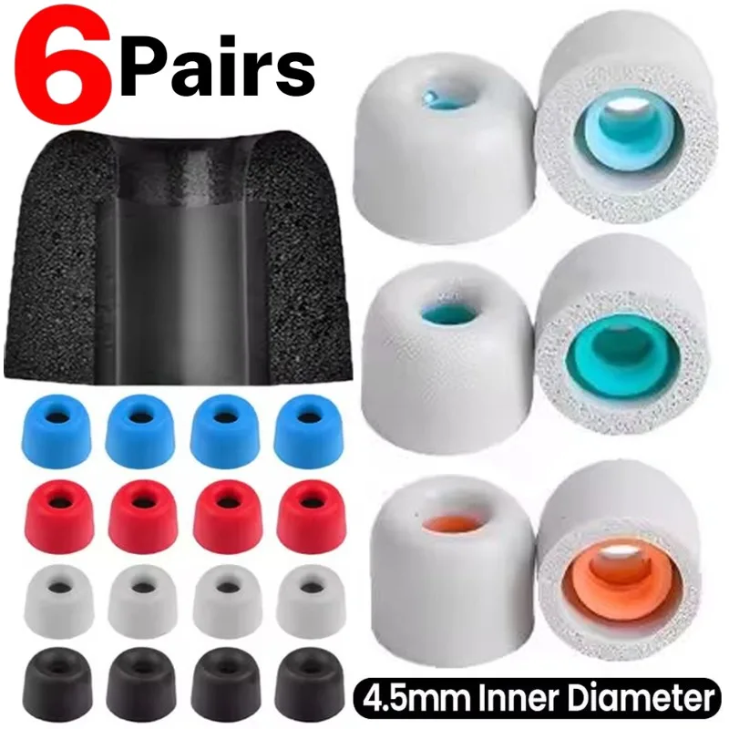 6/1 paia di auricolari in memory foam morbida auricolari per cuffie wireless con cancellazione del rumore auricolari di ricambio tappi per le orecchie 4.5mm