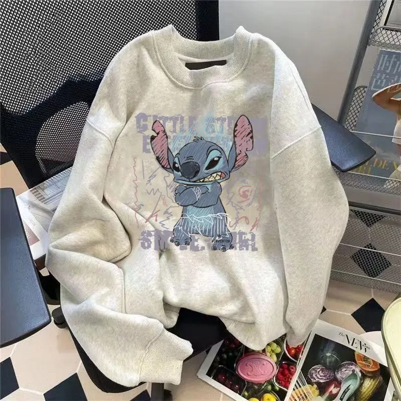 Stitch Women Autumn Winter Round Neck Fashion Printed Pullovers New Korean Version Loose Casual Tops Trend Niche Style Pullovers