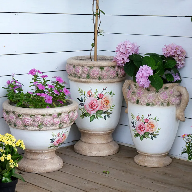 Vintage printed flower pot, extra-large size for courtyard, balcony, and garden