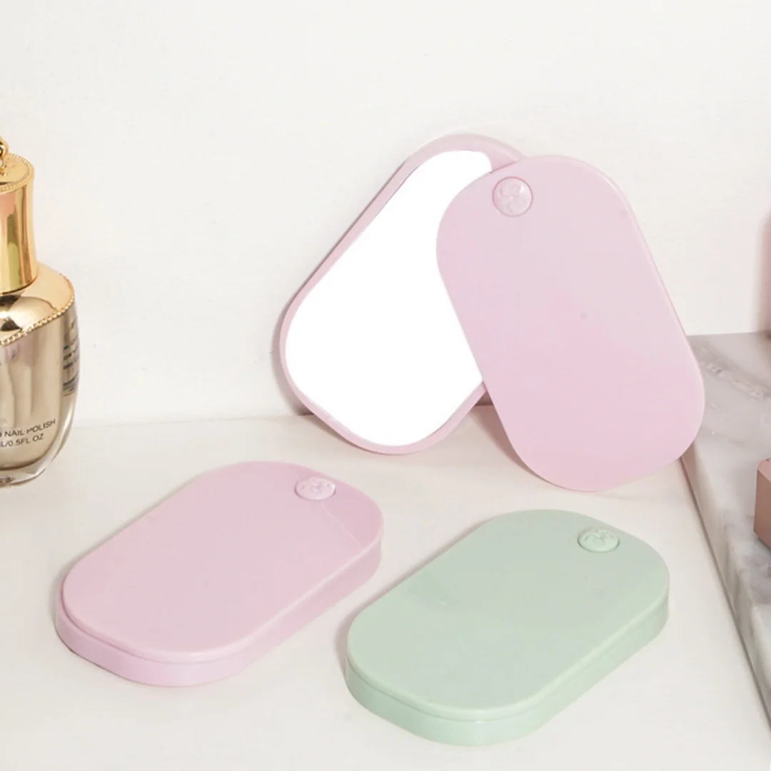 Square rounded sliding makeup mirror, portable storage small mirror, mini travel makeup mirror