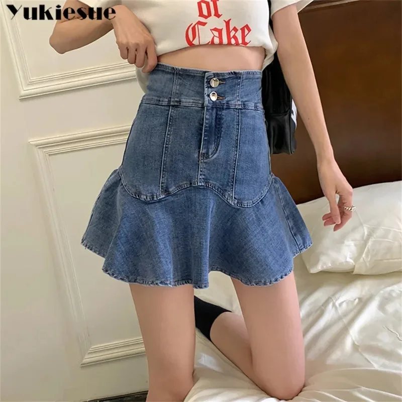 

Корейская мода в стиле Харадзюку, эстетичная женская джинсовая юбка, женские джинсовые юбки, женская мода 2022, летняя плиссированная студенческая мини-юбка