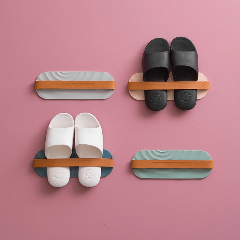 

Wall Mounted Shoe Rack No Punching Needed Space Saving Bathroom Hanging Slippers Shelf for Heels Sandals Sneakers