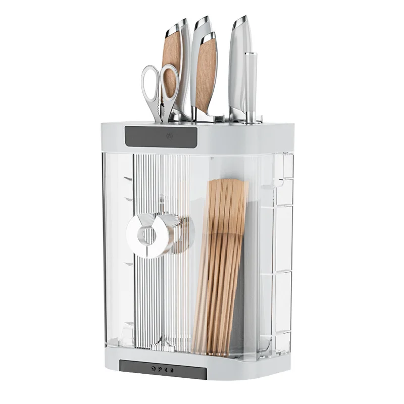 Multi-Functional Household Kitchen Storage Cage Disinfection Dustproof Sterilization Knife Holder Drain Rack Chopstick Holder
