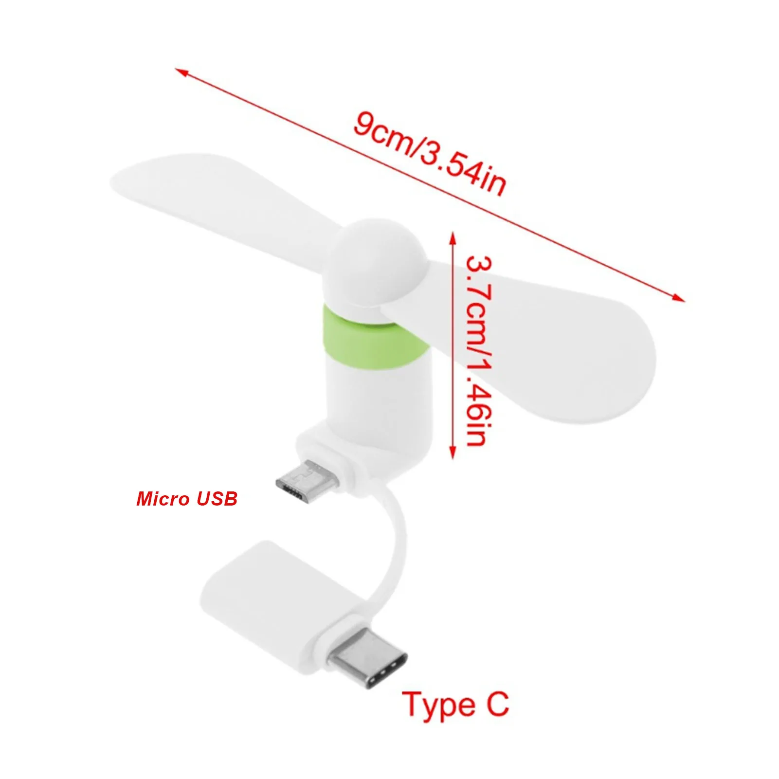 مروحة هاتف محمول صغيرة 2 في 1 مروحة هاتف ذكي متوافقة مع واجهات USB من النوع C مروحة USB للهاتف الأبيض 2 في 1 مروحة هاتف