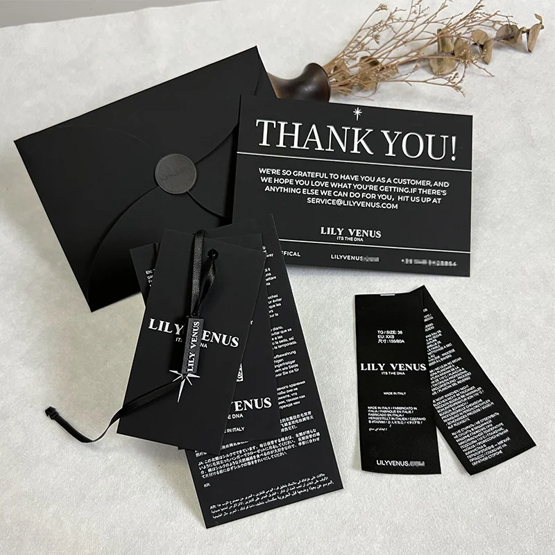 

Black Cardboard Hanger, Thank You Card Care Label, Customized Logo