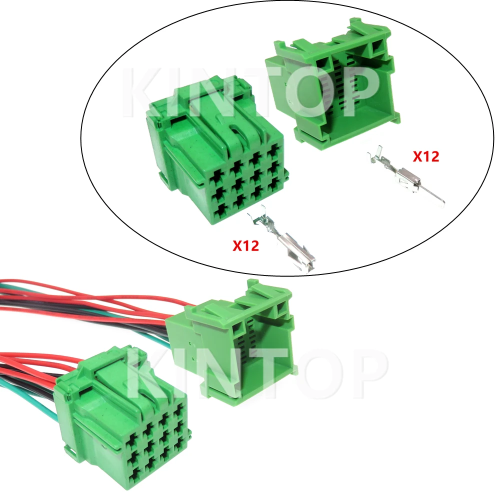 

1 Set 12 Pins 8-968972-1 1-967627-1 Green Car Connector With Terminal Auto CD Player Electric Wire Connector Starter 1-967627