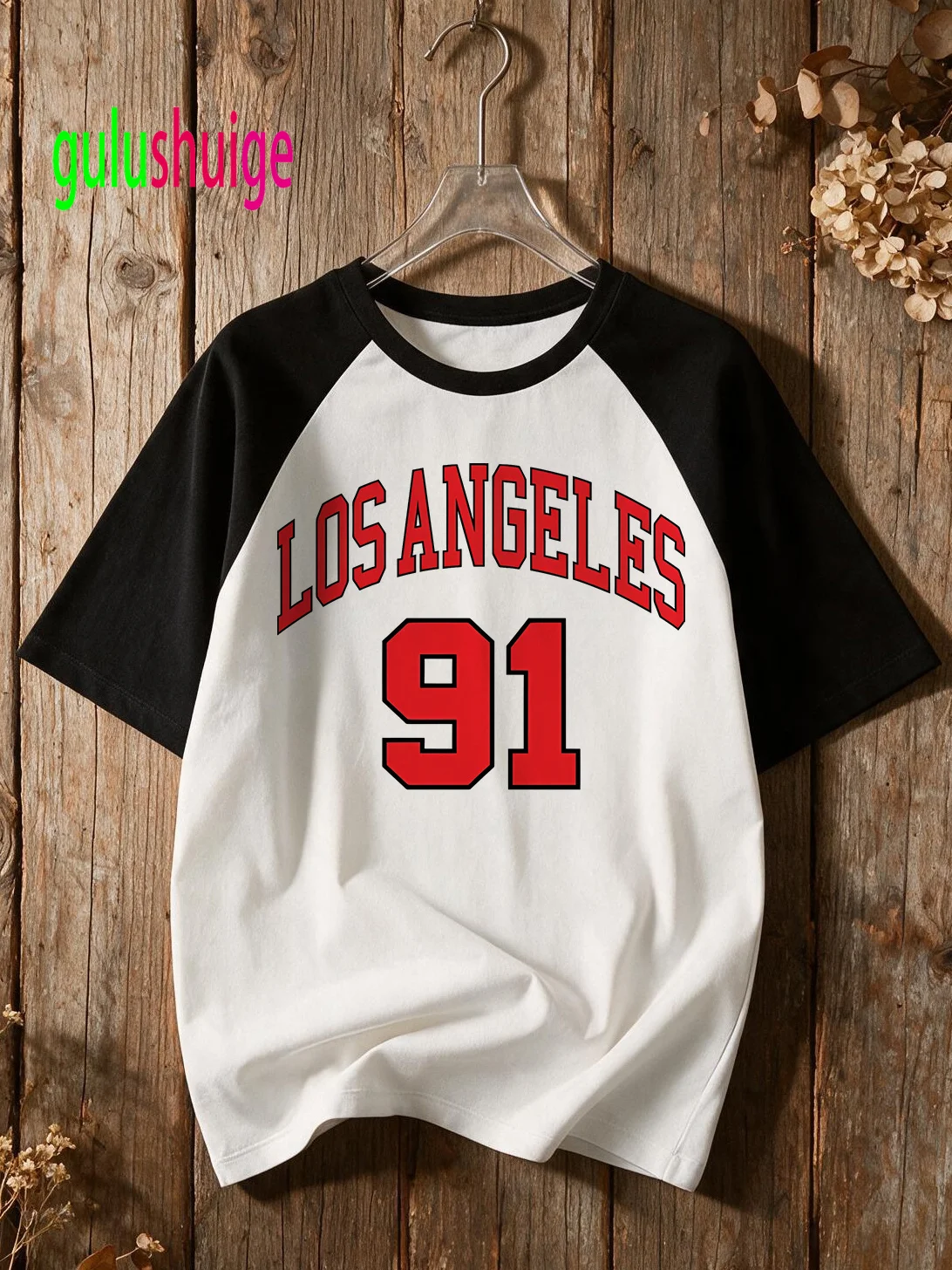Vintage Style Y2k T Shirt Los Angeles Number 91 Graphic Round Neck T-shirt Women's Raglan Short Sleeve Tops Clothes Outfit Daily