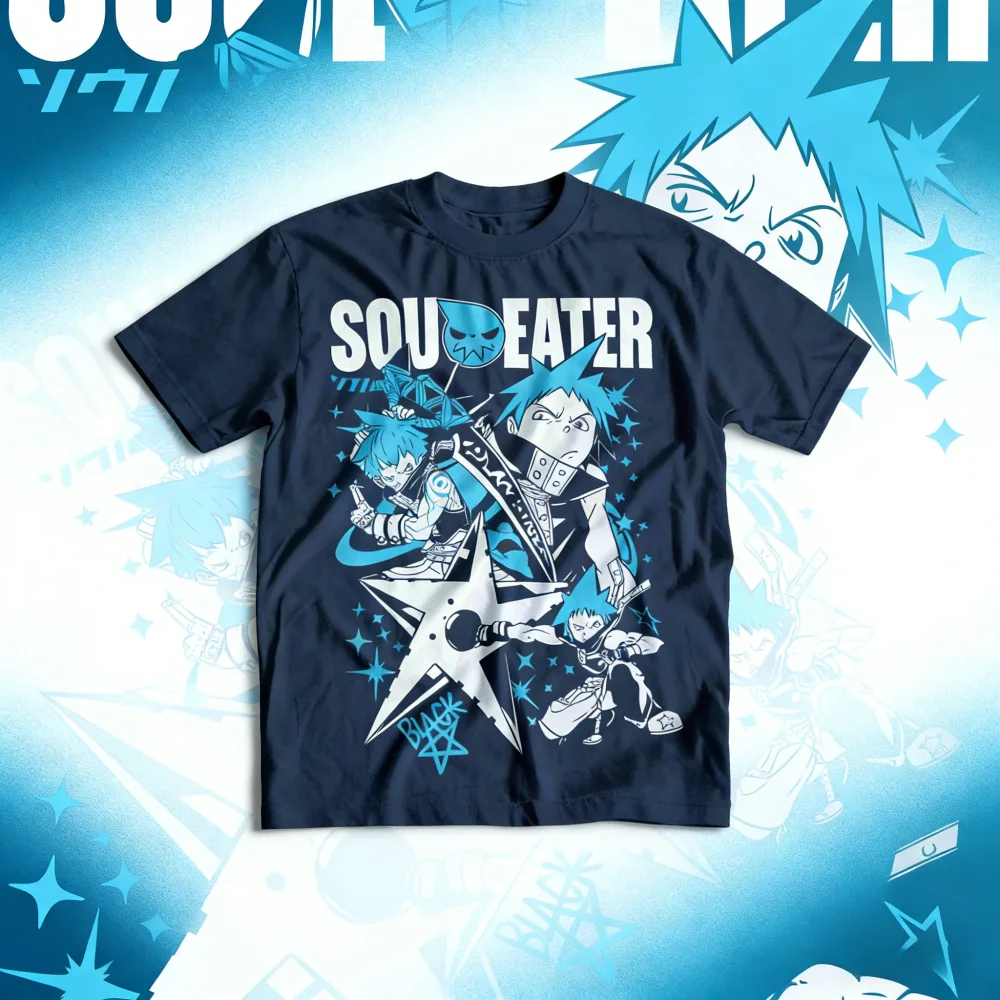 Summer Hot Selling Soul Eater Men's T-shirt Maka Albarn Black Star Anime Aesthetic Vaporwave Men's T-shirt Short Sleeved T-shirt