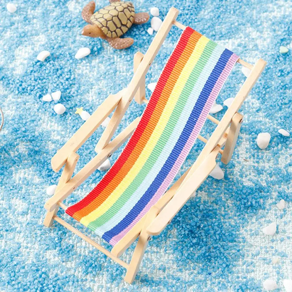 Mini Beach Chair Dollhouse Accessory Mini Beach Lounge Chair Replica Miniature Beach Chair Dollhouse Decor Set Realistic for 1