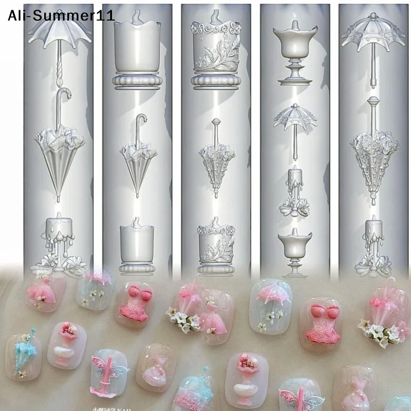 【A6L】Butterfly Flower Silicone Nail Mold Sweet Bow Bead Chain Transparent Nails Templates DIY Nail Art Manicure Design Tools