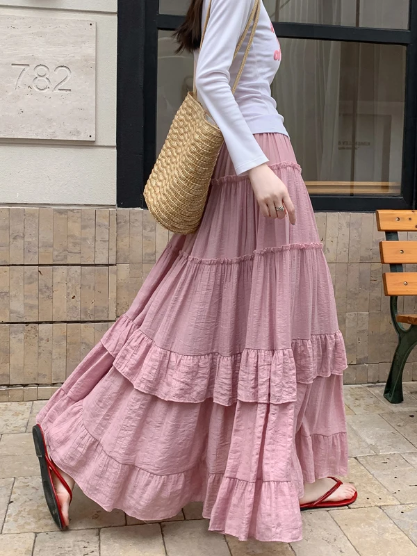 

Юбка миди с высокой талией А-силуэта, плиссированная, с эффектом многослойности, стройнящая, универсальная, для повседневной носки, весна 2026, полиэстер