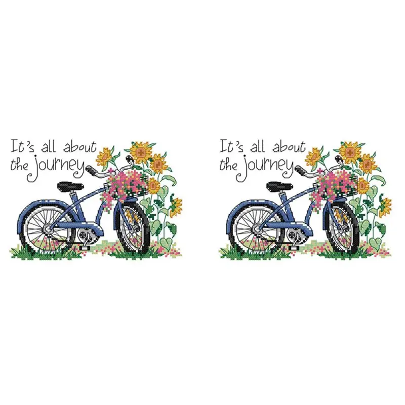 2X DIY Hand Knitting Print Cross Stitch Set Embroidery Set 11CT Small Clear Cycling Sunflower Pattern 26 X 21Cm-[Frki A79G]