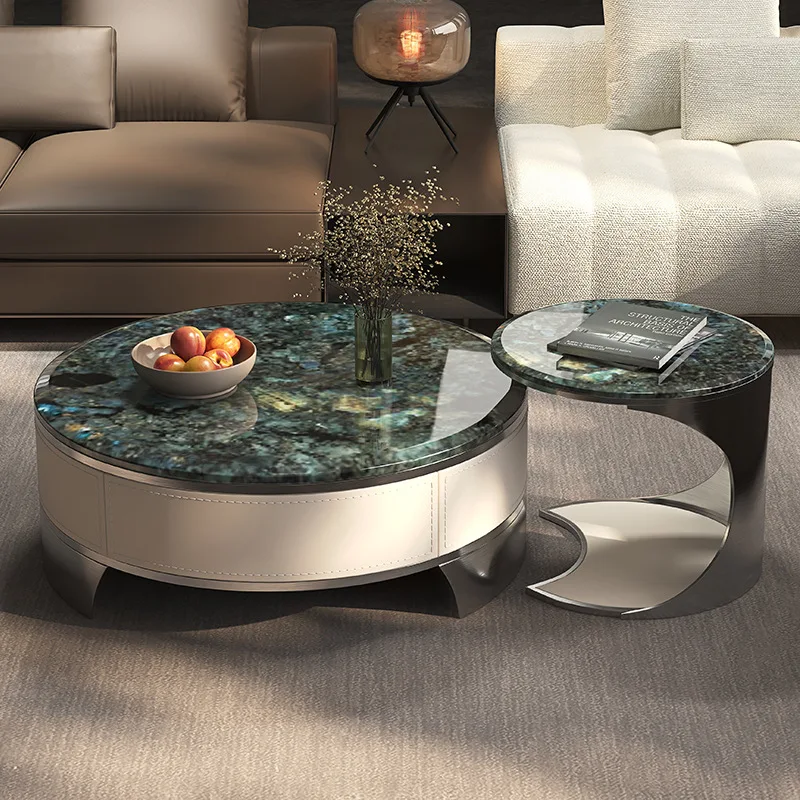 

Natural stone marble coffee table living room household Italian light luxury round size combination