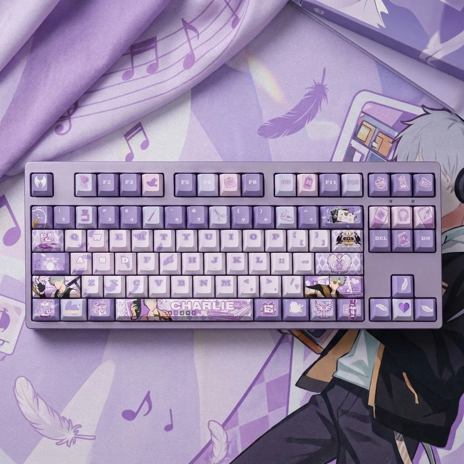 122 Keys Light and Night Charlie Custom Keycaps Cherry PBT Transparent Key Cap for Made68 Mad68 Wooting 60 Mechanical Keyboard