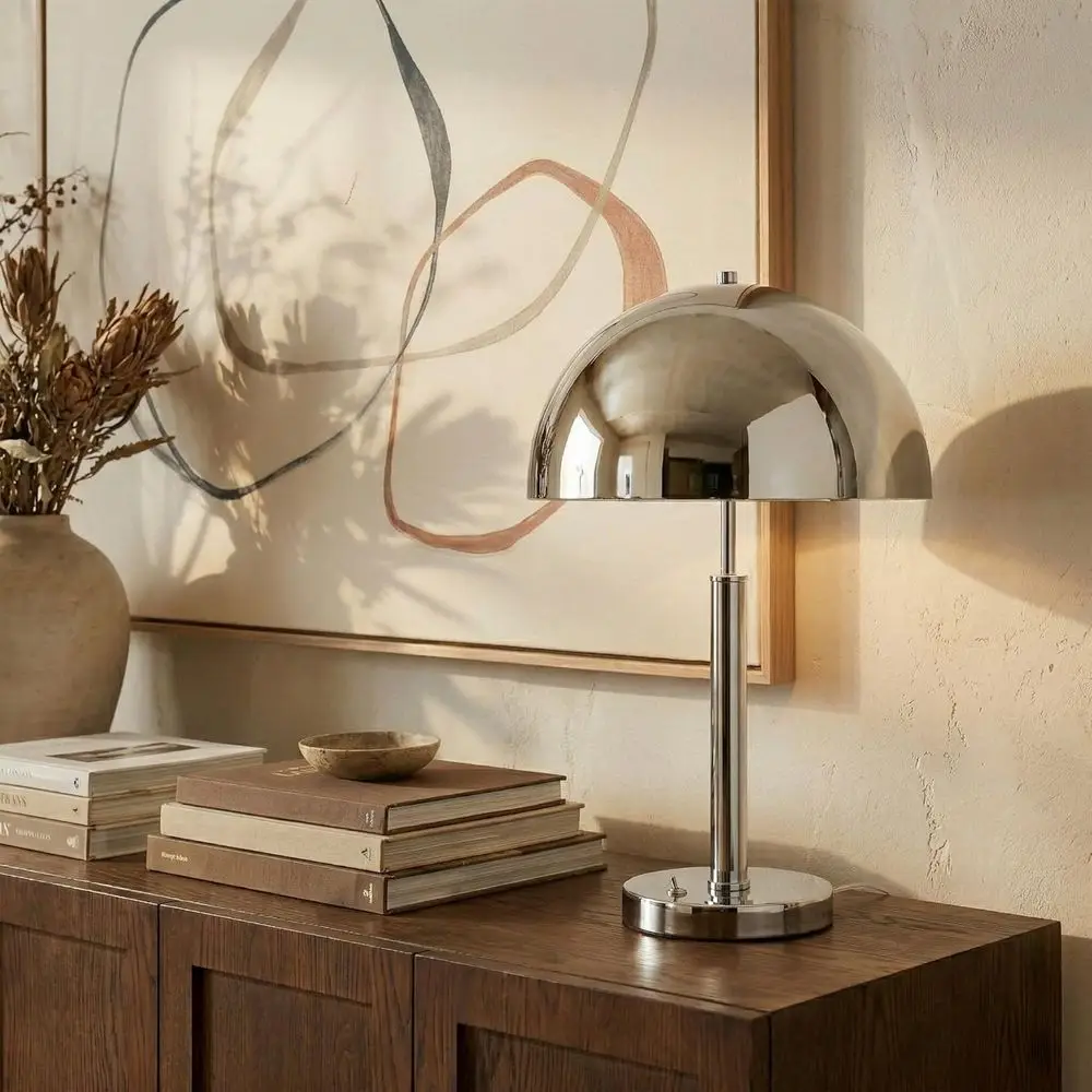 Metal Dome Nickel Table Lamp, 26-inch, LED Bulb Included, Suitable for Bedroom, Living Room, Home Office, Desk, Nightstand
