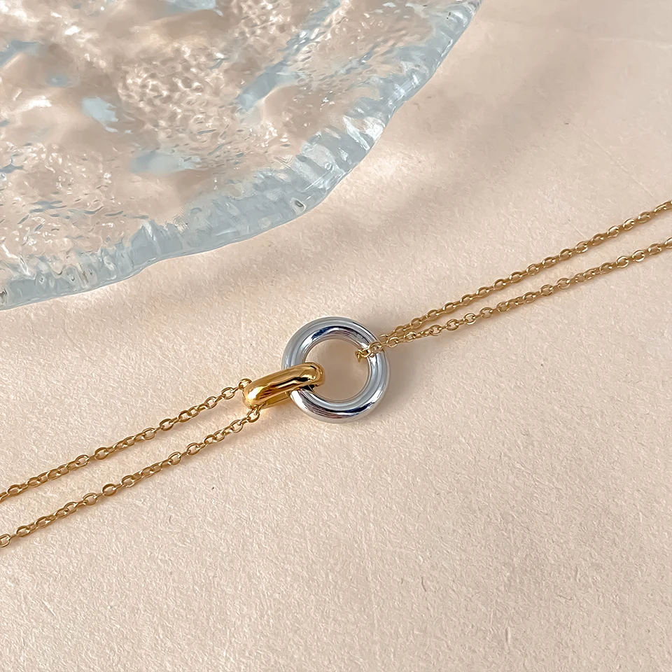 EMANCO Edelstahl Zweifarbige Anhänger-Halsketten für Damen Choker Trend Mode Festival Party Geschenk Schmuck – Detail 6