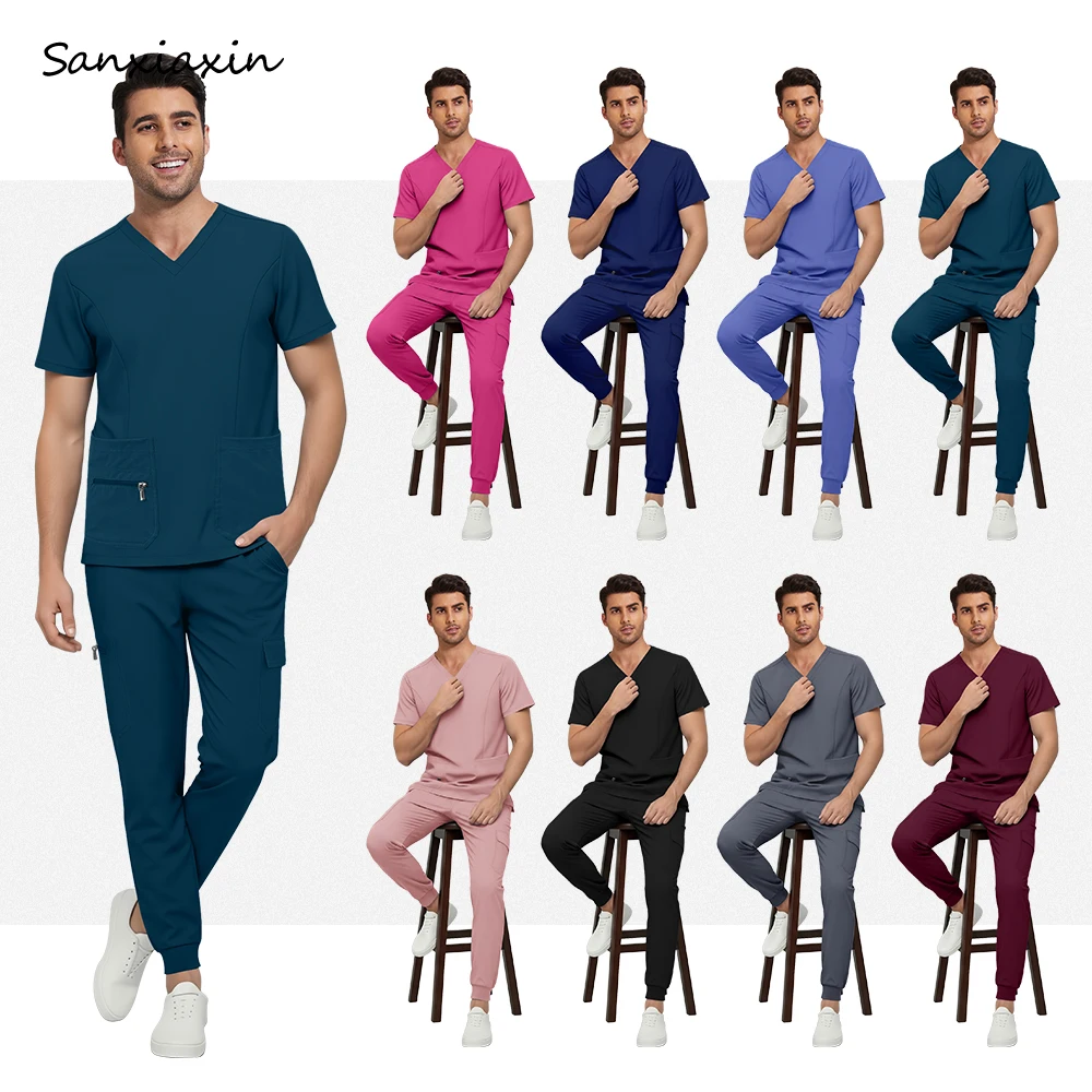 Hospital Doctor Scrub Uniform Pet Nurse Tops and Pants Comfortable Stylish Medical Jogger Suit New Design Hospital Scrub Set Men