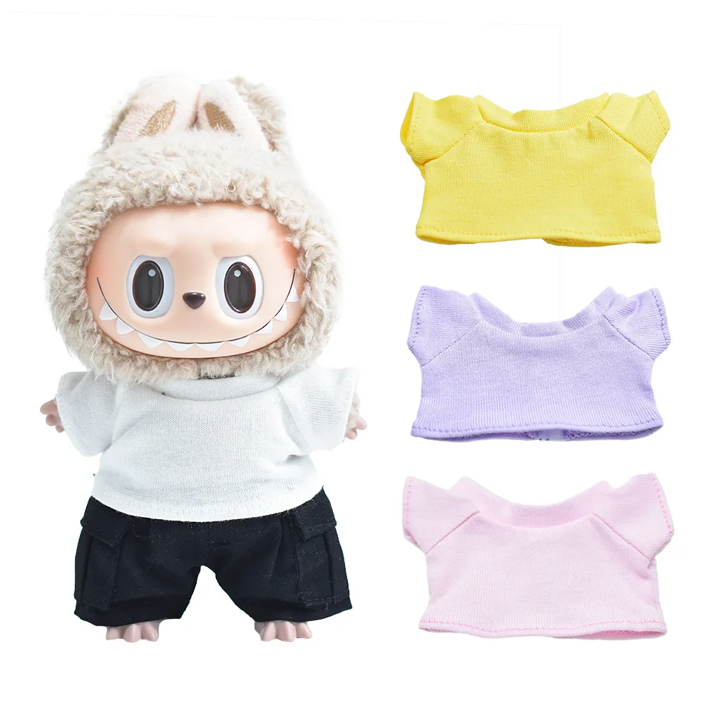 

For 17cm Labubu Dolls Pants Cute T-shirt Dolls Accessories for Kpop Labubu V1V2 Idol Dolls Changing Dress Playing House Toys