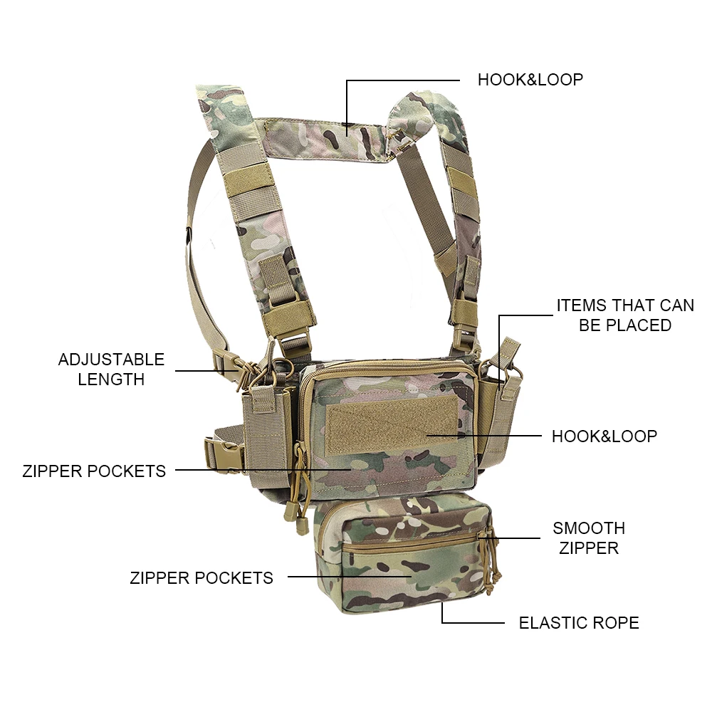 Tactical Micro Peito Rig Arnês Modular H, Funny Pack, Pack Pouch, Combate Equipamento Militar, Colete, 5.56 Mag Code, Airsoft, D3CR