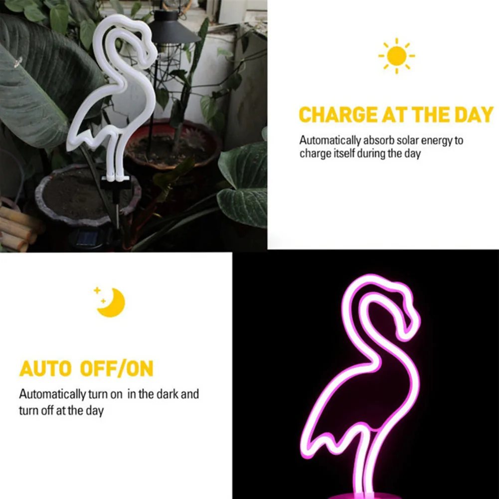 2 ชิ้น/แพ็ค IP55 กันน้ํา Neon Stake ภูมิทัศน์ Home Pathway ตกแต่งกลางแจ้งพลังงานแสงอาทิตย์ Flamingo Light สําหรับ Garden