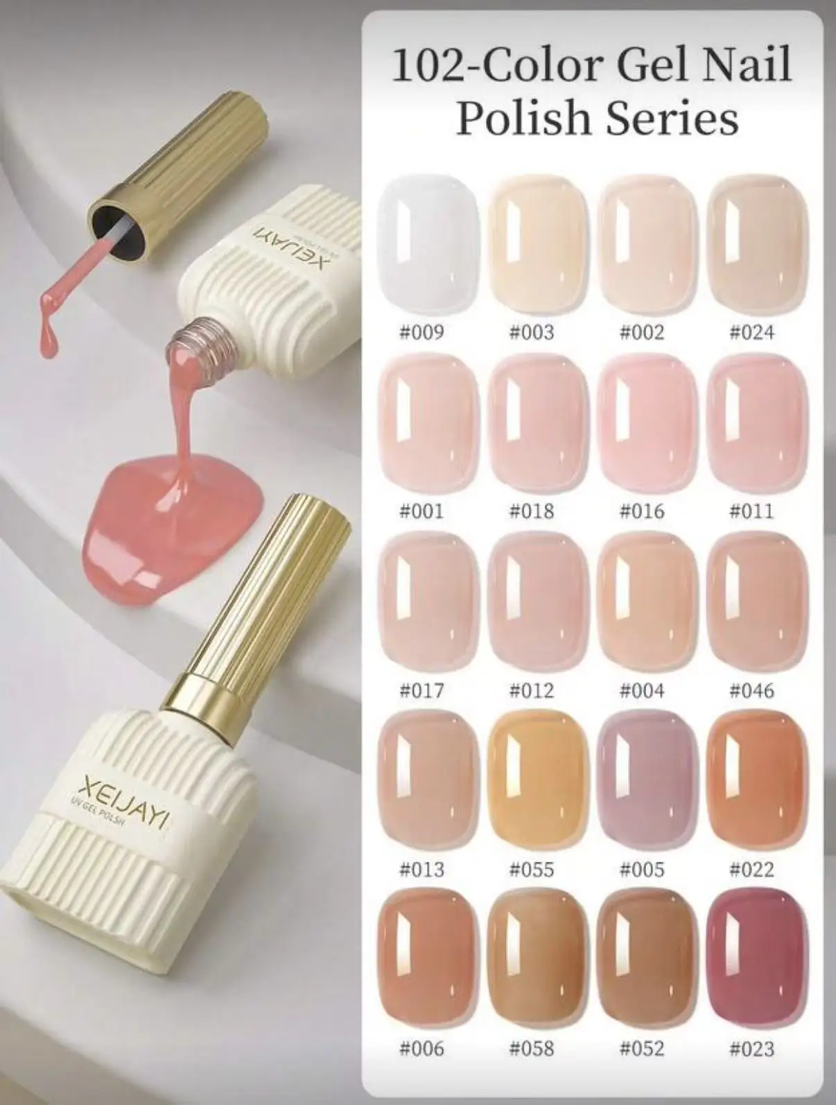 XEIJAYI 9 Farben Transparente Serie Gel-Nagellack 15ml Nude Pink Jelly UV LED Soak-Off Semi-Permanent Lack Eis-Klar Natürlich