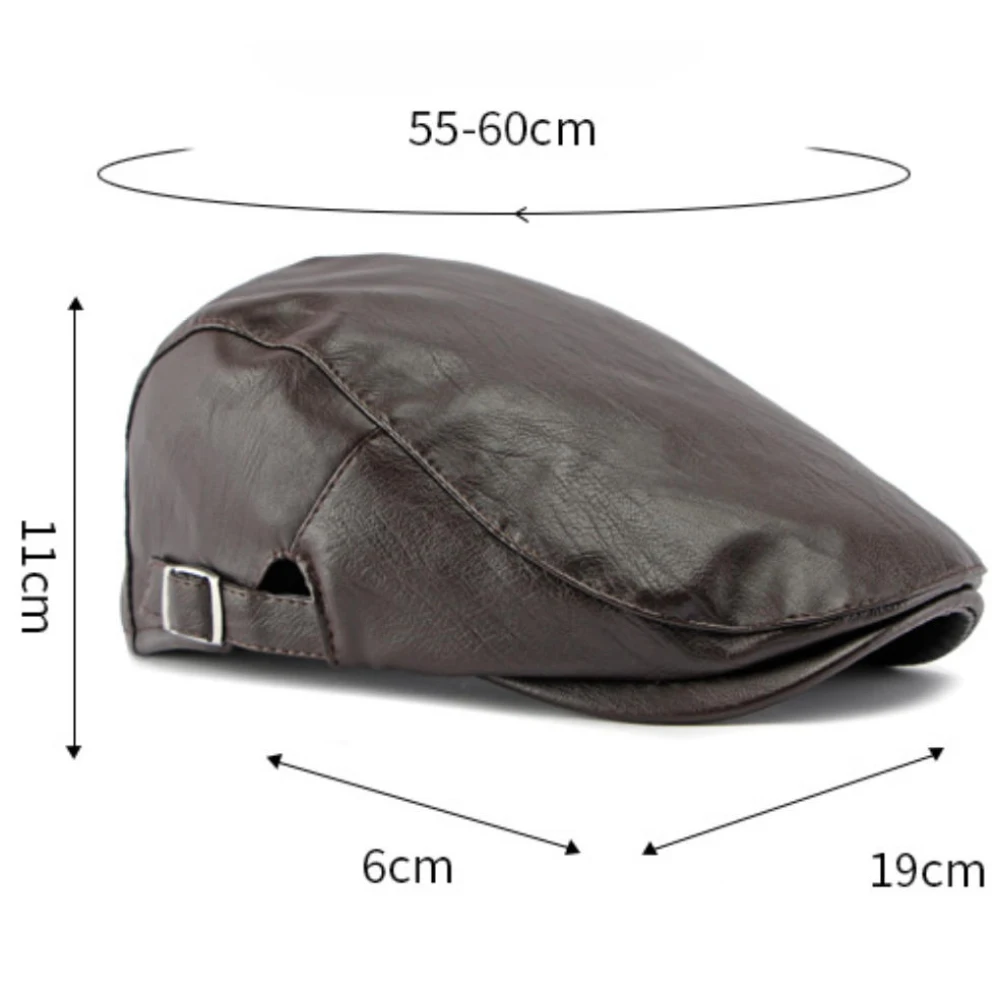 HT5127 Herbst-Winter PU-Leder Kappen für Herren und Damen, Künstler-Mütze, Unisex Ivy Flat Cap, Verstellbare Baskenmütze – Detail 1